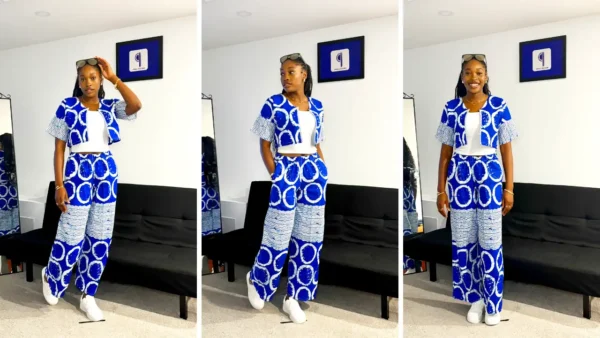 Blue & White Ankara Jacket and Pants - Image 6