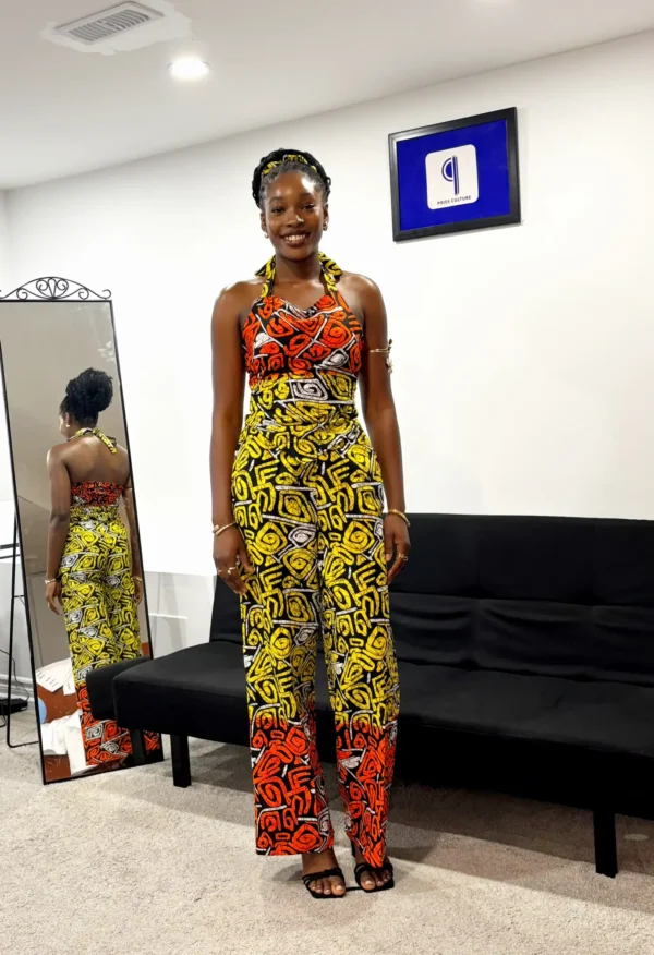 Orange & Yellow Halter neck Top and Pants - Image 4