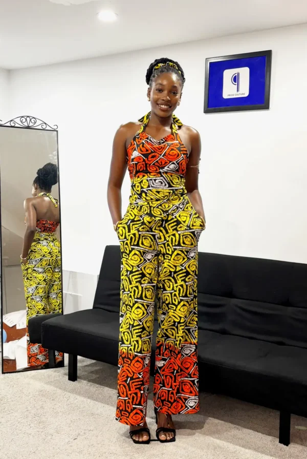 Orange & Yellow Halter neck Top and Pants - Image 3