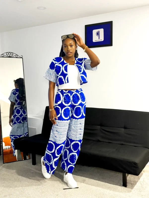 Blue & White Ankara Jacket and Pants - Image 2