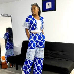 Blue & White Ankara Jacket and Pants