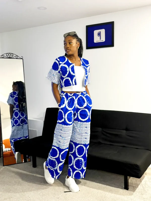 Blue & White Ankara Jacket and Pants