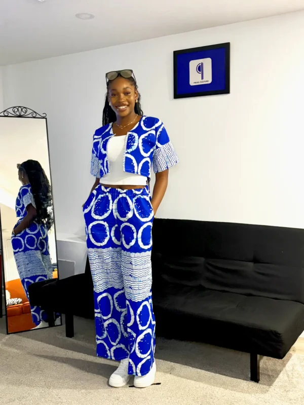 Blue & White Ankara Jacket and Pants - Image 4