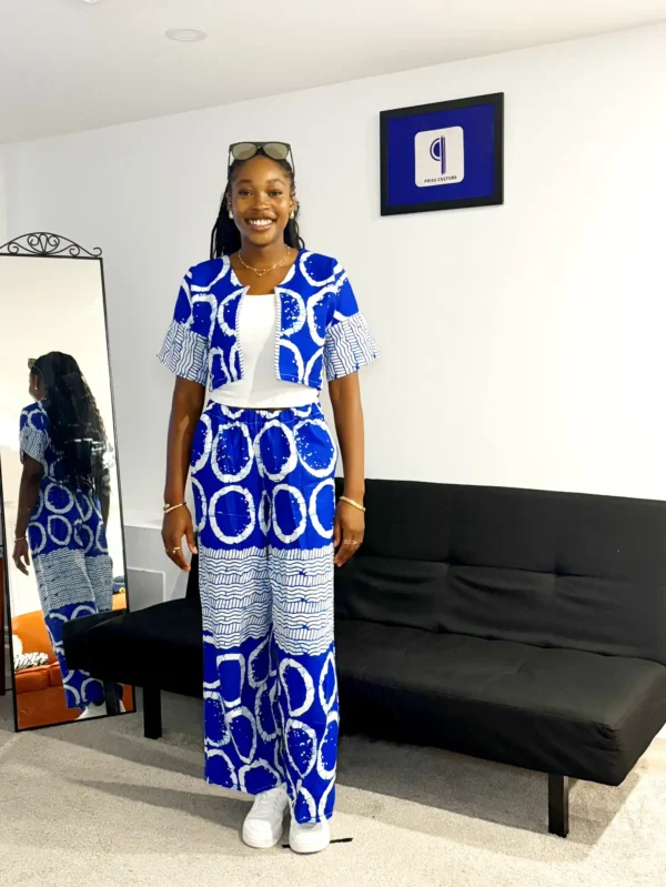Blue & White Ankara Jacket and Pants - Image 5