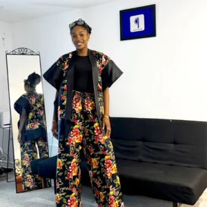Yellow & Black Flowery Ankara Bubu Jacket & Pant