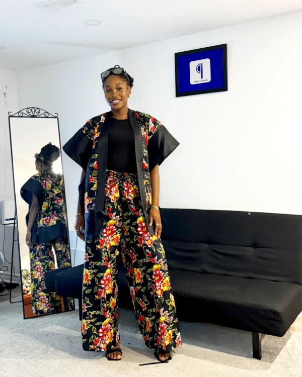Yellow & Black Flowery Ankara Bubu Jacket & Pant