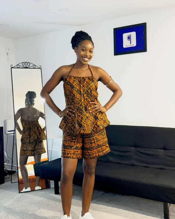 Orange & Black Ankara Free Top and Shorts - Image 4
