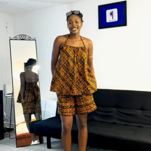 Orange & Black Ankara Free Top and Shorts
