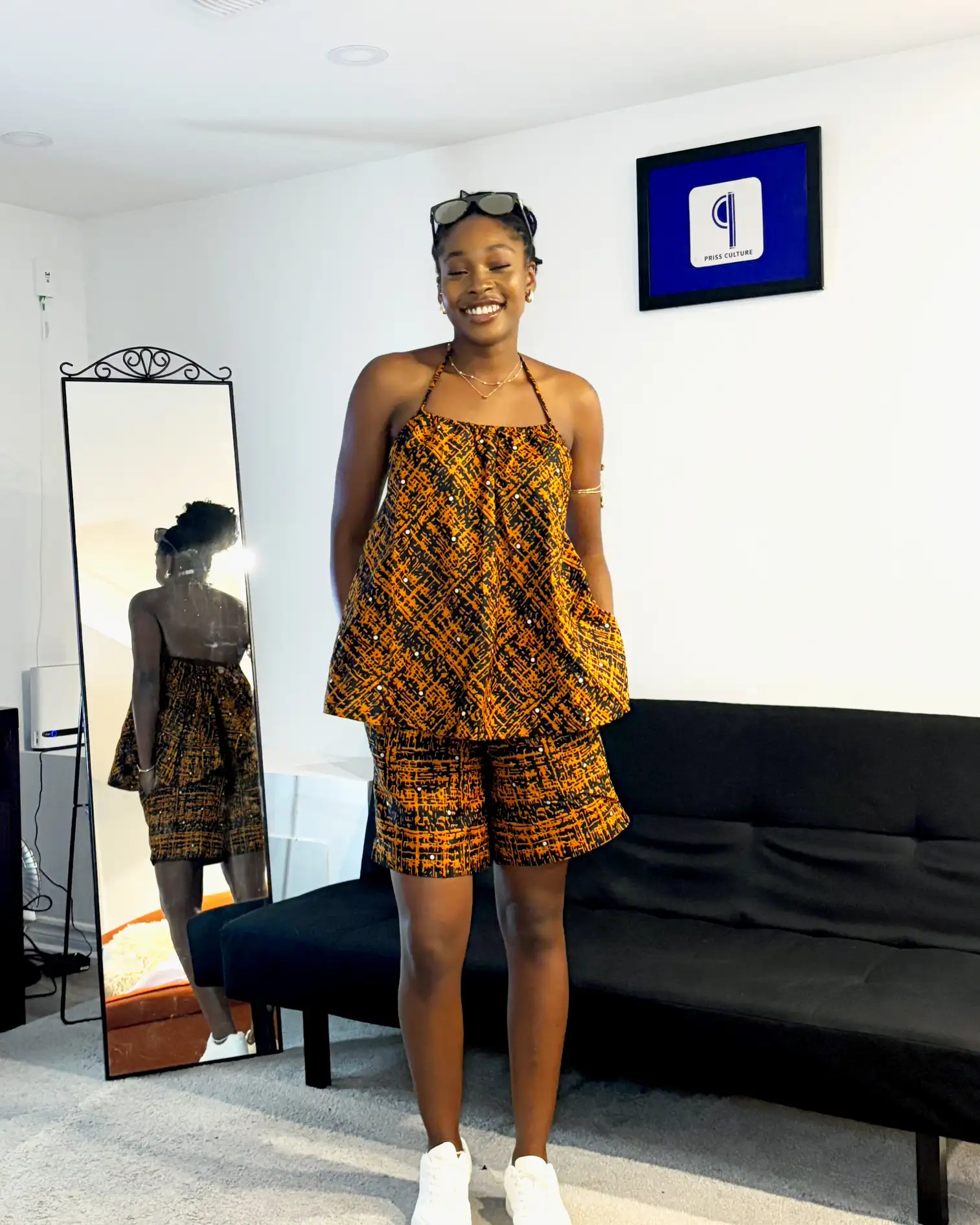 Orange & Black Ankara Free Top and Shorts