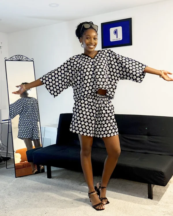 White and Black Ankara Bubu Top and Short - Image 3