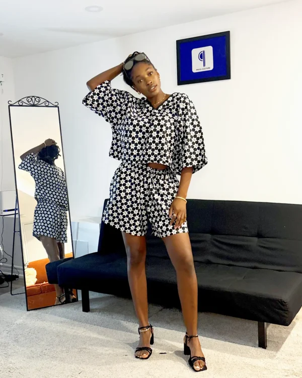 White and Black Ankara Bubu Top and Short - Image 4
