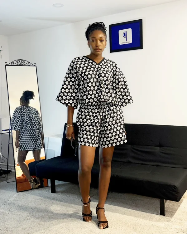 White and Black Ankara Bubu Top and Short - Image 2