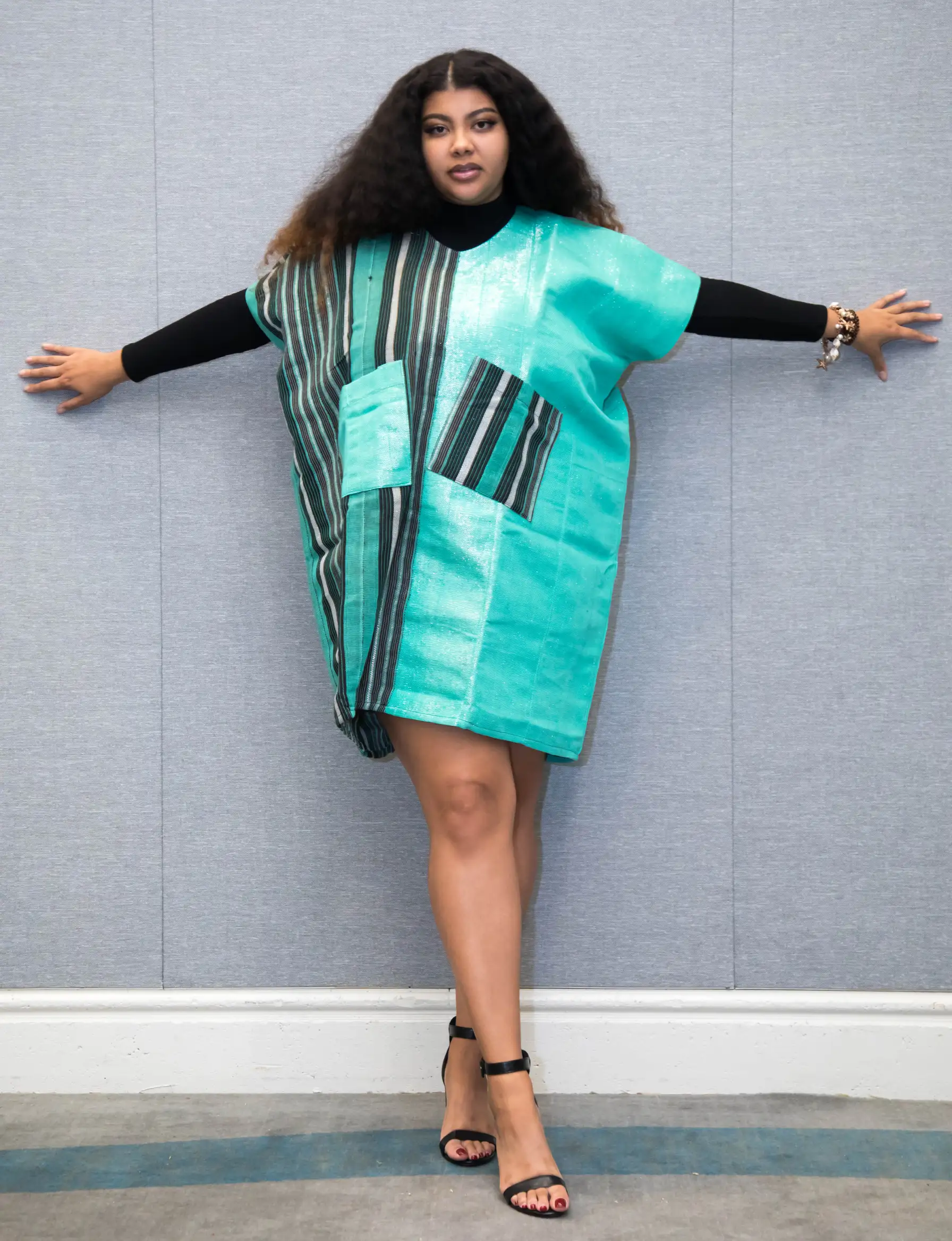 Short Aso oke Green Color Mix - Image 4