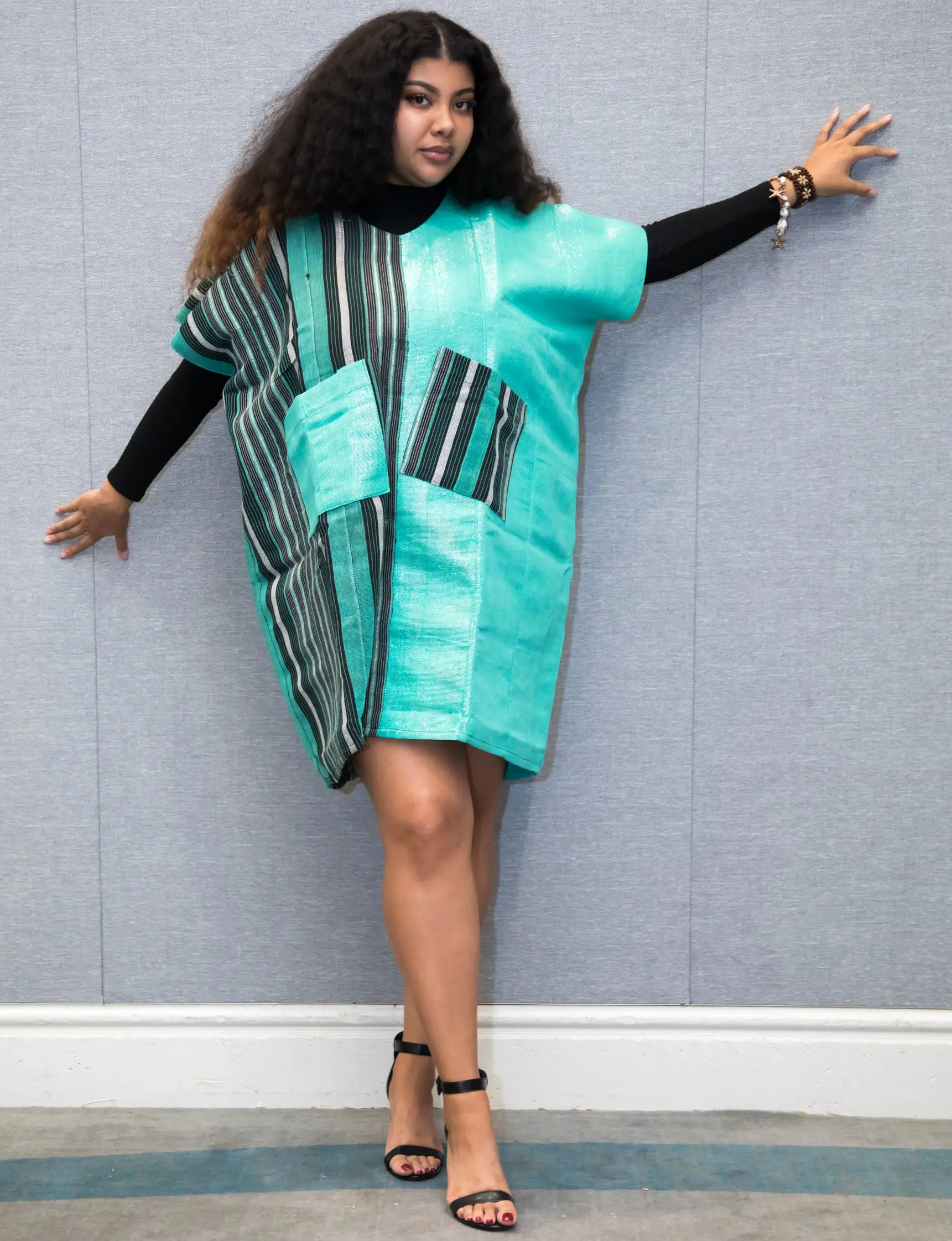 Short Aso oke Green Color Mix - Image 3