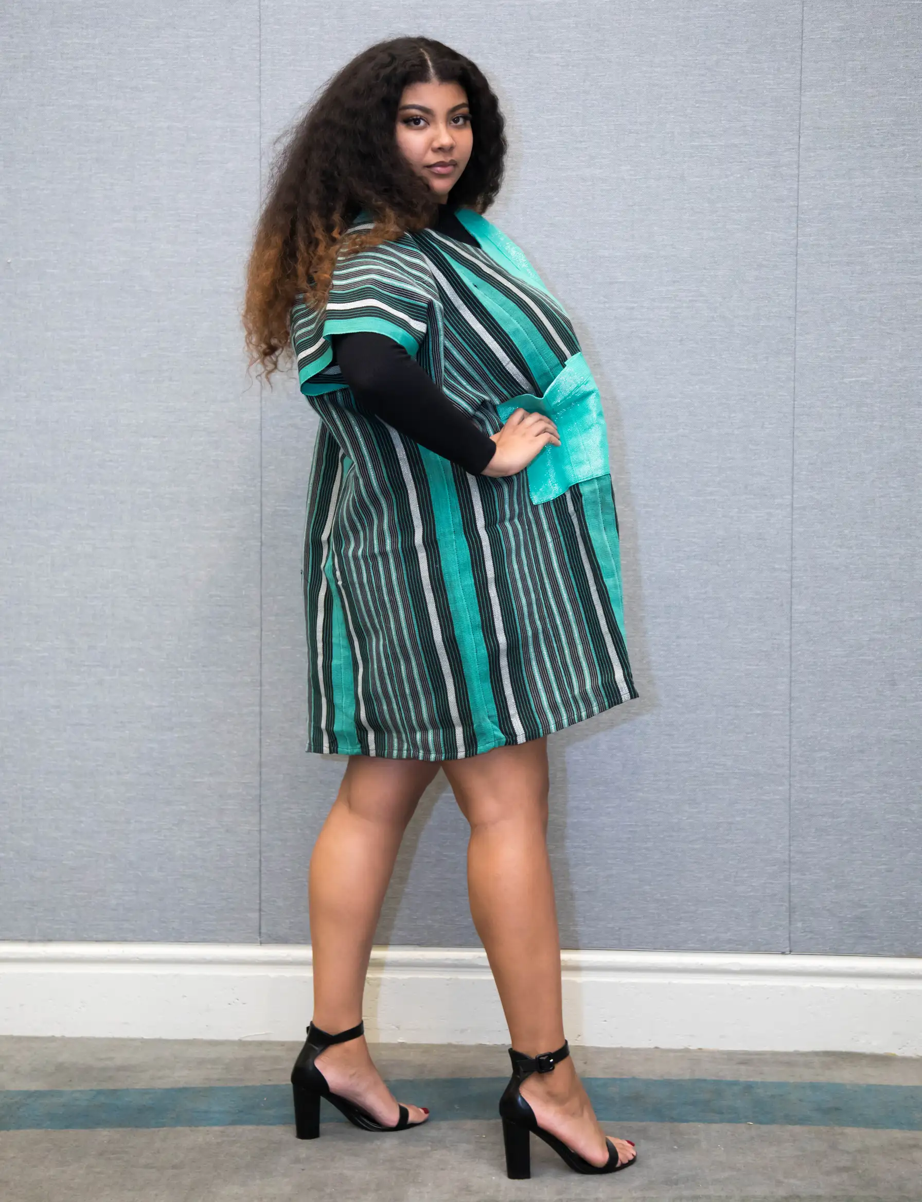 Short Aso oke Green Color Mix - Image 8