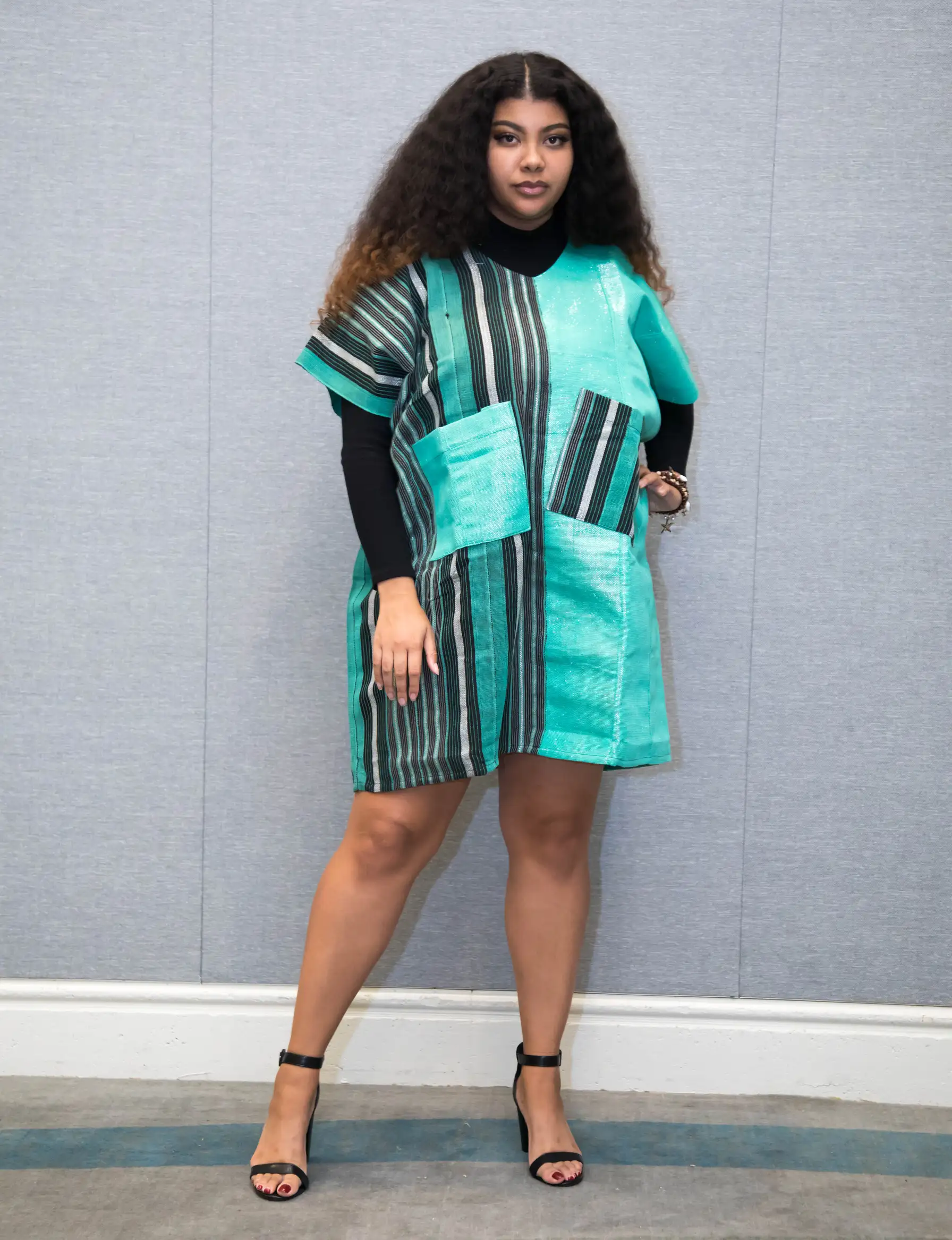 Short Aso oke Green Color Mix - Image 6