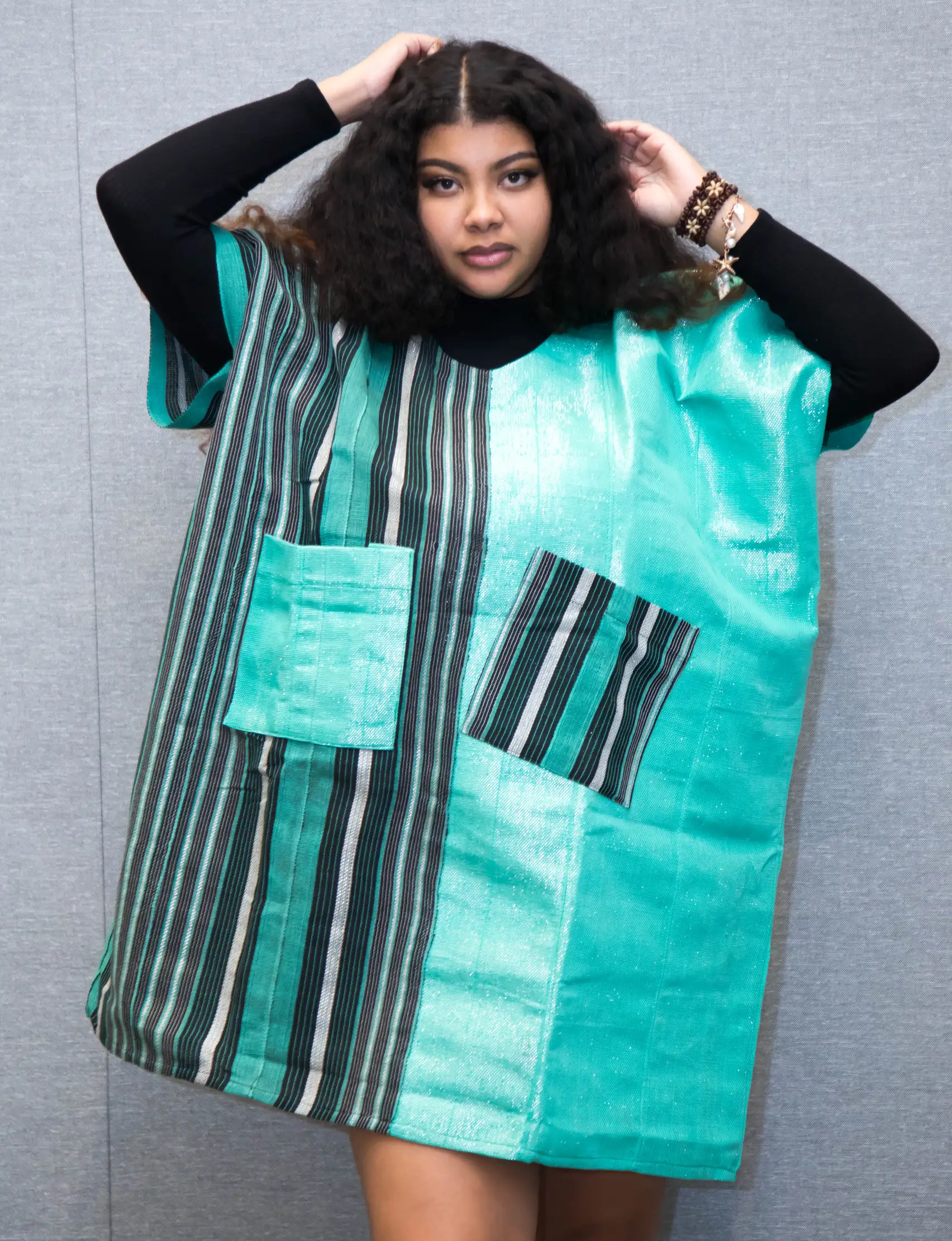 Short Aso oke Green Color Mix - Image 7