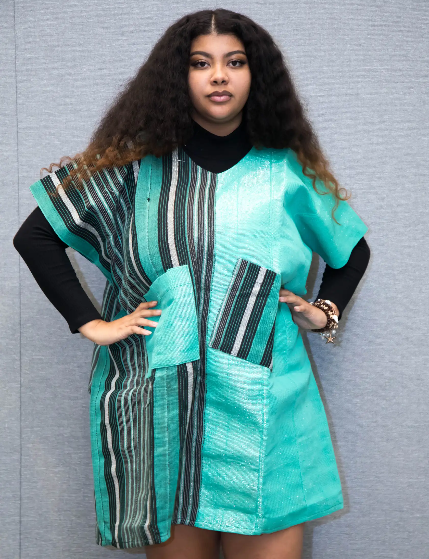 Short Aso oke Green Color Mix - Image 9