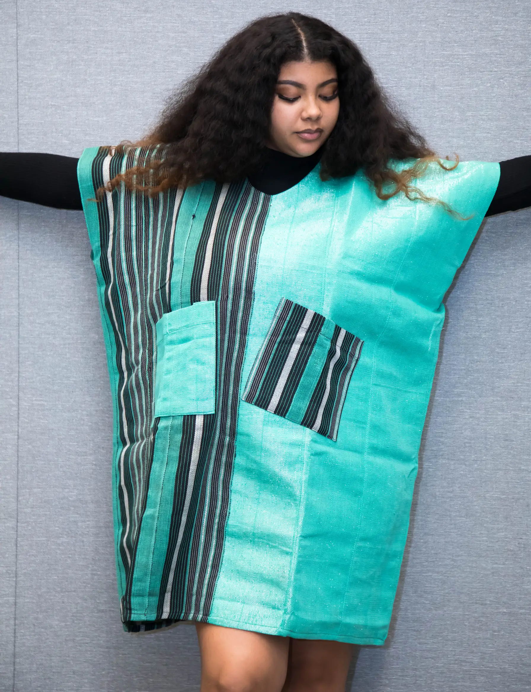 Short Aso oke Green Color Mix - Image 11