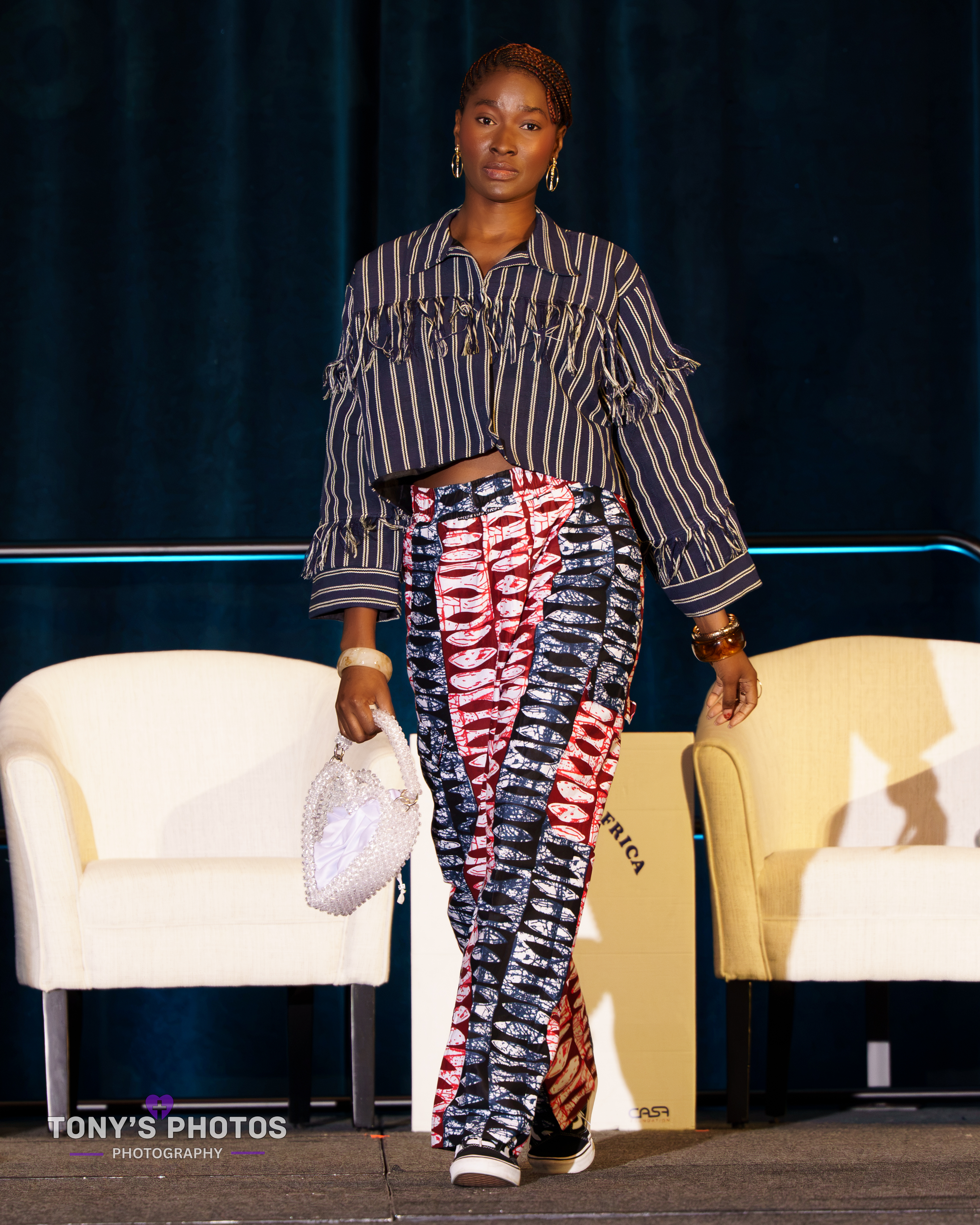 Striped Jacket with Ankara Pants